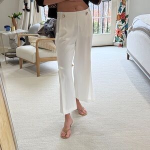 Zara Crop White Dress Pants With Split Hem Detail